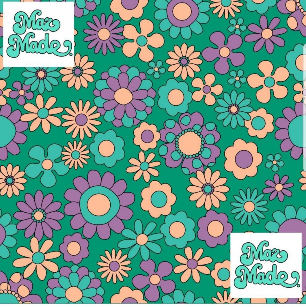 Teal Daisy Cotton Lycra (40x40 repeat)