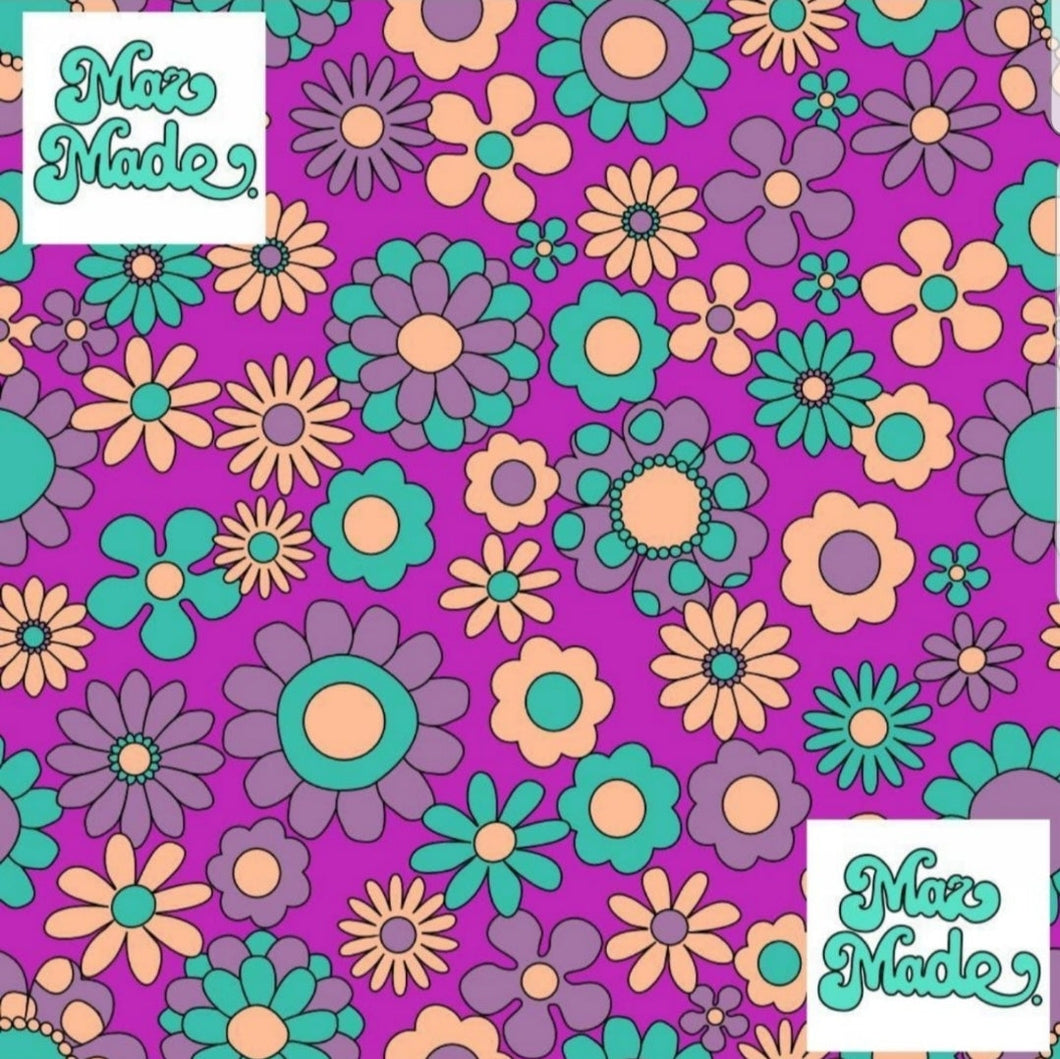 Purple and teal Daisy Faux Leather Lychee Textured Vinyl 0.6mm