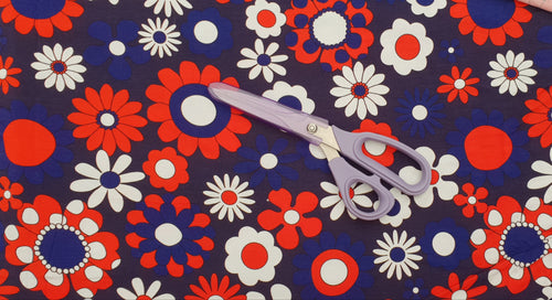 Red and Blue Daisy Bamboo Lycra 230gsm