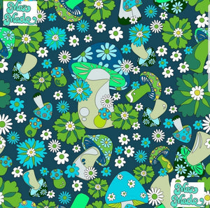 Green with Mushies Cotton Woven (20x20 repeat)