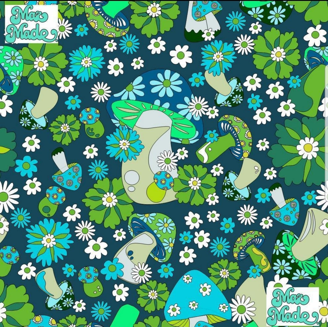 Green with Mushies PUL 190gsm 30cmx30cm repeat