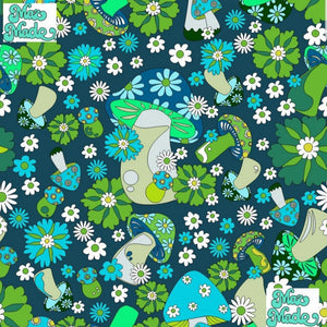 Green with Mushies Cotton Lycra (20cm x 20cm repeat)